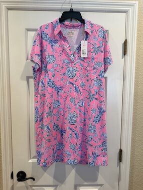 NWT Lilly Pulitzer Dune dress UPF 50 Pink Floral Print Short Sleeve Dress